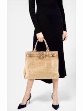 FURLA Bag Italian Leather Handbag Fall Purse Classic Croc Tote $595 Retro 60s